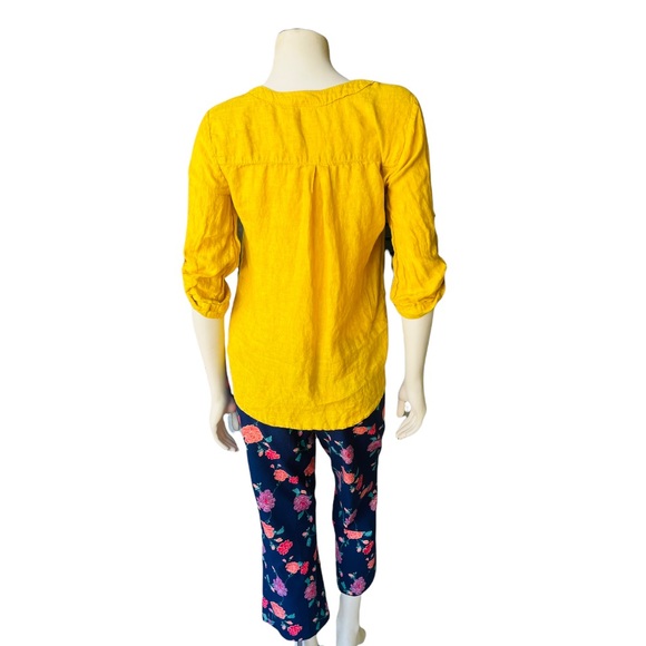 ⛔️SOLD⛔️Anthropologie Maeve Top Linen Lace Up Blouse High Low Yellow Women’s Top - Picture 4 of 7